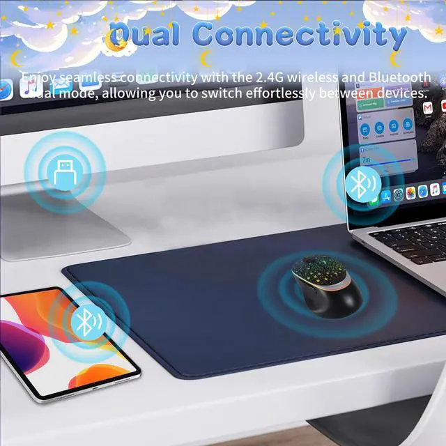 Alt view image 5 of 6 - Bluetooth Wireless Mouse with Starry Sky RGB Backlight& Gradient Breathing Light - Ergonomic Dual Mode Rechargeable Mouse, Type-C Charging - Perfect for Office, Gaming & Travel (Balck)
