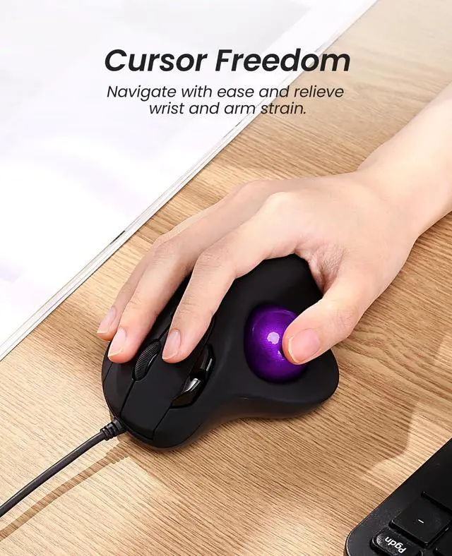 Alt view image 2 of 7 - Wired Trackball Mouse Ergonomic Thumb Control Type C USB-Purple