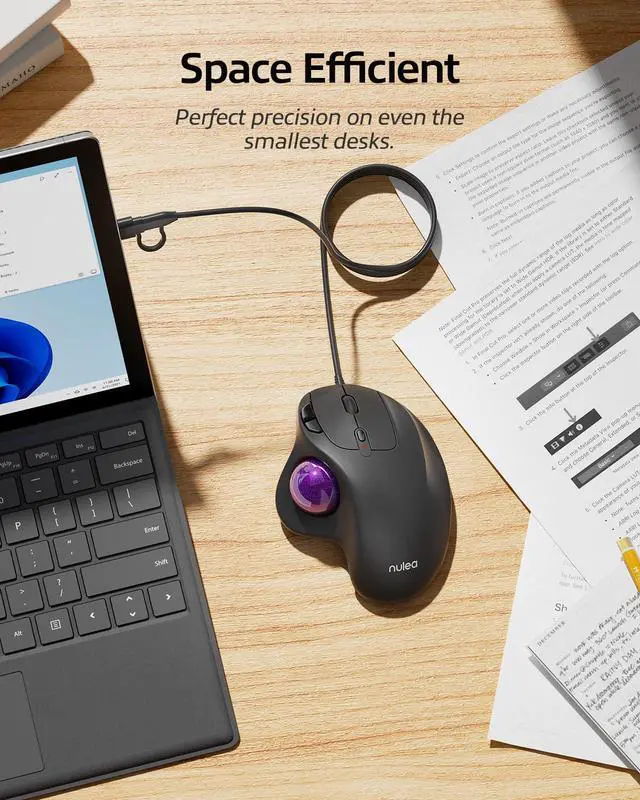 Alt view image 4 of 7 - Wired Trackball Mouse Ergonomic Thumb Control Type C USB-Purple