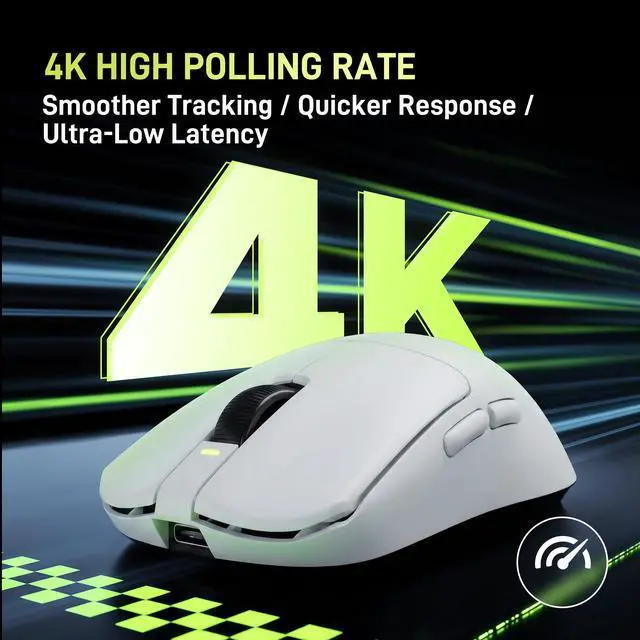 Alt view image 2 of 7 - Dragonfly F1 Pro Max Wireless Gaming Mouse, 130h Playtime Long Endurance, 55g Lightweight, PAW3395 26K DPI Flagship Sensor, 4000Hz Polling Rate Supported, Low Latency Esports Peripherals, White