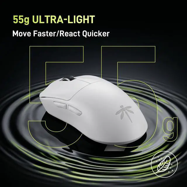 Alt view image 3 of 7 - Dragonfly F1 Pro Max Wireless Gaming Mouse, 130h Playtime Long Endurance, 55g Lightweight, PAW3395 26K DPI Flagship Sensor, 4000Hz Polling Rate Supported, Low Latency Esports Peripherals, White