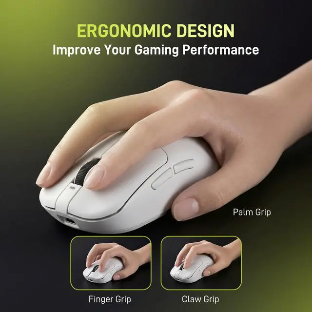 Alt view image 7 of 7 - Dragonfly F1 Pro Max Wireless Gaming Mouse, 130h Playtime Long Endurance, 55g Lightweight, PAW3395 26K DPI Flagship Sensor, 4000Hz Polling Rate Supported, Low Latency Esports Peripherals, White