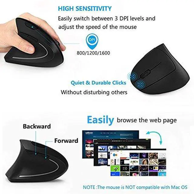 Alt view image 5 of 7 - Left Handed Mouse, Wireless USB Ergonomic Vertical Lefty Mouse