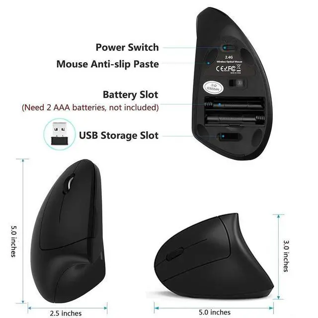 Alt view image 7 of 7 - Left Handed Mouse, Wireless USB Ergonomic Vertical Lefty Mouse
