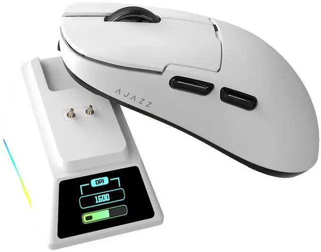 Main image of Wireless Gaming Mouse with TFT Color Screen Charging Dock, 56g Ultra-Lightweight Ambidextrous Mice, PAW3950 Sensor, Tri-Mode, White