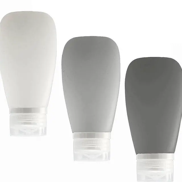 Main image of Travel Bottles for Toiletries, TSA Approved 3oz (90ml) Leak Proof Silicone Refillable Squeeze Travel Size Containers BPA Free for Cleansers, Lotions, Shampoo 3-pk (Black-Gray-White)