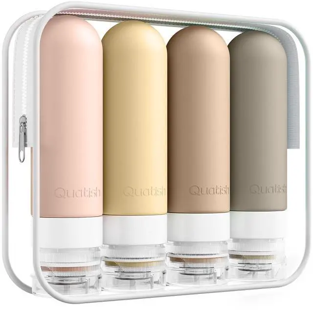 Main image of Travel Bottles for Toiletries, Original Patented Leak Proof Travel Size Containers, 3 oz Tsa Approved Silicone Shampoo and Conditioner Bottles, 4 Pack, Brown