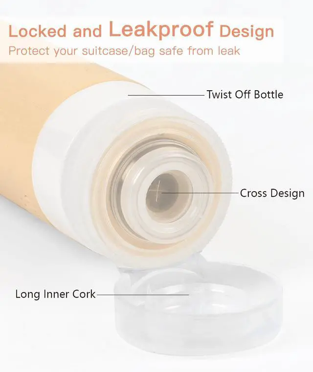 Alt view image 2 of 7 - Travel Bottles for Toiletries, Original Patented Leak Proof Travel Size Containers, 3 oz Tsa Approved Silicone Shampoo and Conditioner Bottles, 4 Pack, Brown