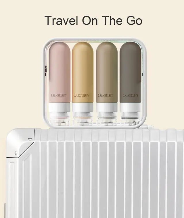 Alt view image 7 of 7 - Travel Bottles for Toiletries, Original Patented Leak Proof Travel Size Containers, 3 oz Tsa Approved Silicone Shampoo and Conditioner Bottles, 4 Pack, Brown