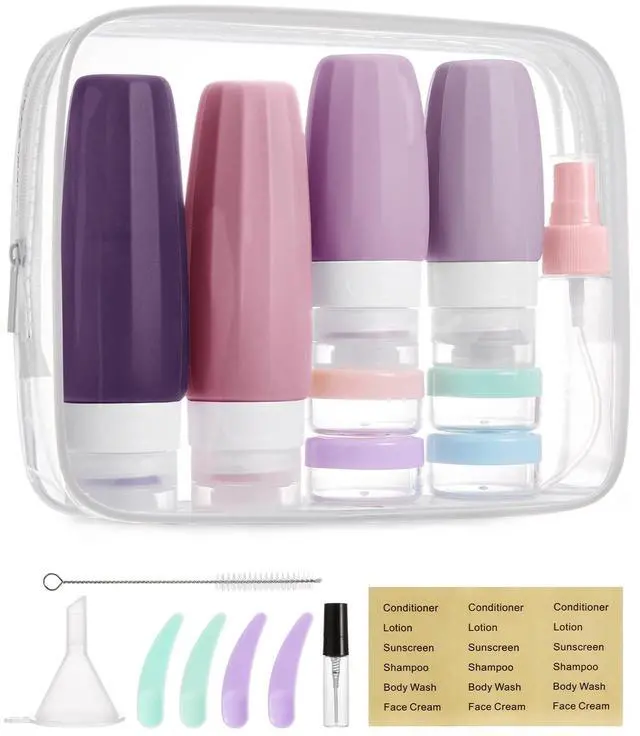 Main image of Approved Travel Bottles for Toiletries, Leak Proof Silicone Travel Size Containers Bottles for Shampoo, Purple
