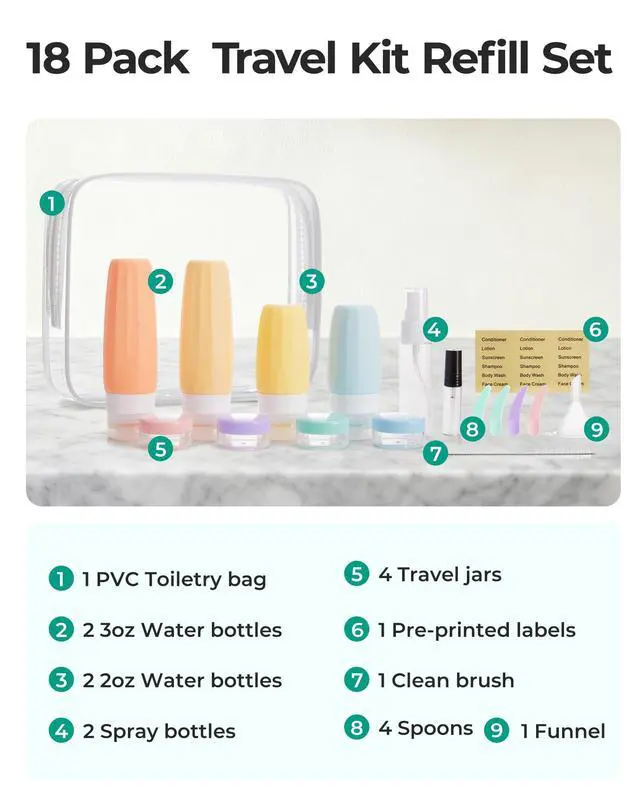 Alt view image 2 of 7 - Approved Travel Bottles for Toiletries, Leak Proof Silicone Travel Size Containers Bottles for Shampoo, Purple
