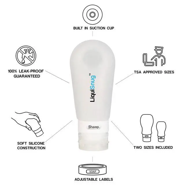 Alt view image 5 of 5 - Guaranteed Leak Proof Silicone Travel Bottles For Toiletries - TSA Approved Container. Premium Range Travel Shampoo Bottles with Suction Cups and Adjustable Labels