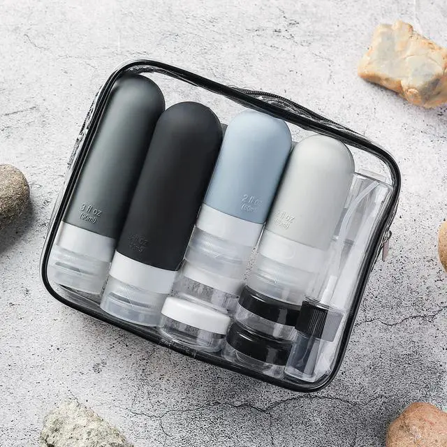 Alt view image 4 of 7 - Travel Bottles Kit (16 Pack) - TSA Approved, Leak Proof Silicone Squeezable Containers for Toiletries. Complete Set with Jars, Sprayers & Bag (Black)