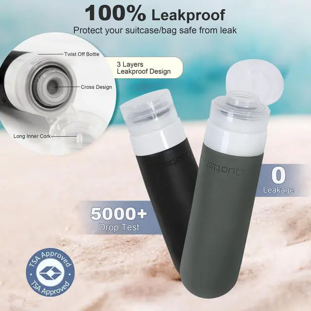 Alt view image 3 of 7 - Travel Bottles for Toiletries, Original Patented, TSA Approved Travel Size Containers, Leak Proof Silicone Shampoo and Conditioner Bottles Women & Men, Airplane Essentials, Black