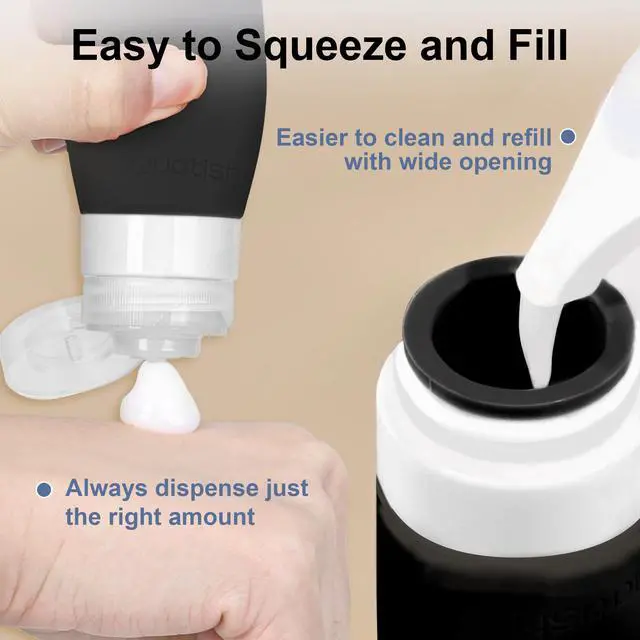 Alt view image 5 of 7 - Travel Bottles for Toiletries, Original Patented, TSA Approved Travel Size Containers, Leak Proof Silicone Shampoo and Conditioner Bottles Women & Men, Airplane Essentials, Black