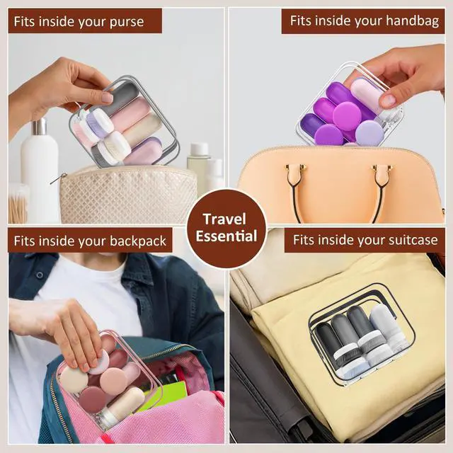 Alt view image 7 of 7 - Travel Bottles for Toiletries, Original Patented, TSA Approved Travel Size Containers, Leak Proof Silicone Shampoo and Conditioner Bottles Women & Men, Airplane Essentials, Black