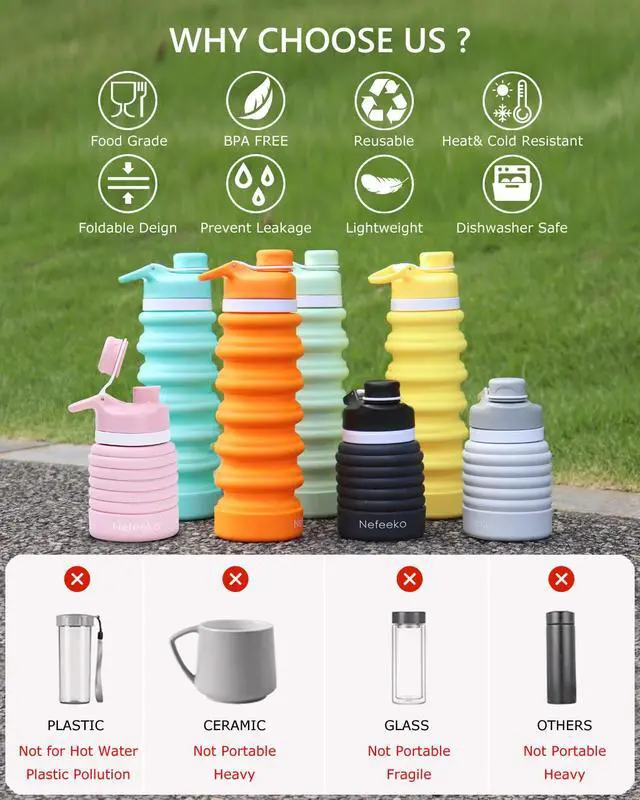 Alt view image 5 of 6 - Collapsible Water Bottle, 26oz Silicone Foldable Water Bottles