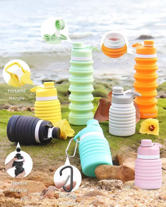 Alt view image 6 of 6 - Collapsible Water Bottle, 26oz Silicone Foldable Water Bottles