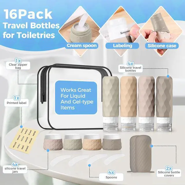 Alt view image 3 of 7 - Travel Bottles for Toiletries, Bottles, Jars, and Covers