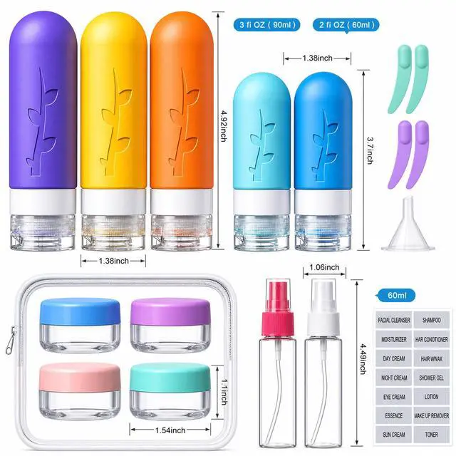 Alt view image 3 of 5 - TSA Approved Travel Bottles for Toiletries - Silicone travel size Containers, Leak Proof Size Toiletries, Refillable Shampoo and Conditioner Bottles, Travel Essentials