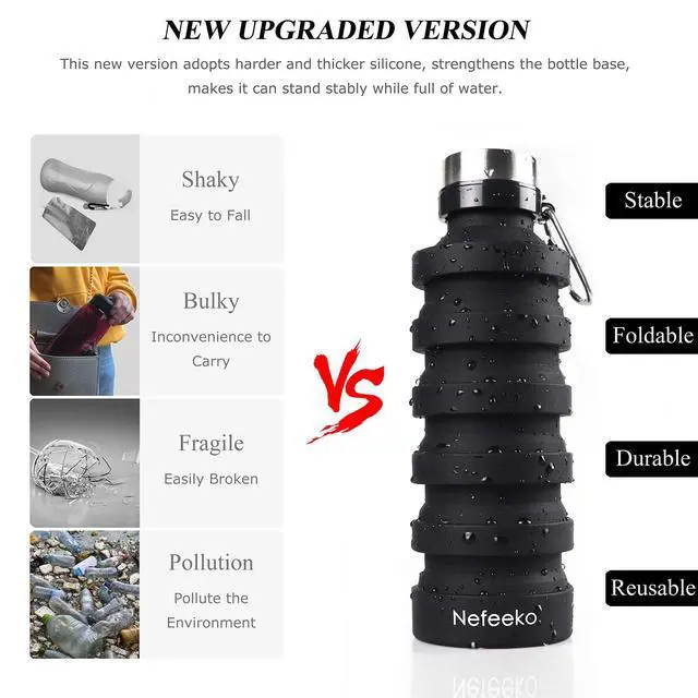 Alt view image 2 of 7 - Collapsible Water Bottle, Reuseable BPA Free Silicone Water Bottles