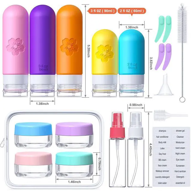 Alt view image 2 of 6 - 20Pack Travel Bottles for Toiletries, TSA Approved Travel Bottles Silicone Travel Size Containers, Travel Essentials Leak Proof Refillable Liquid, Shampoo and Conditioner Travel Toiletry Bottles