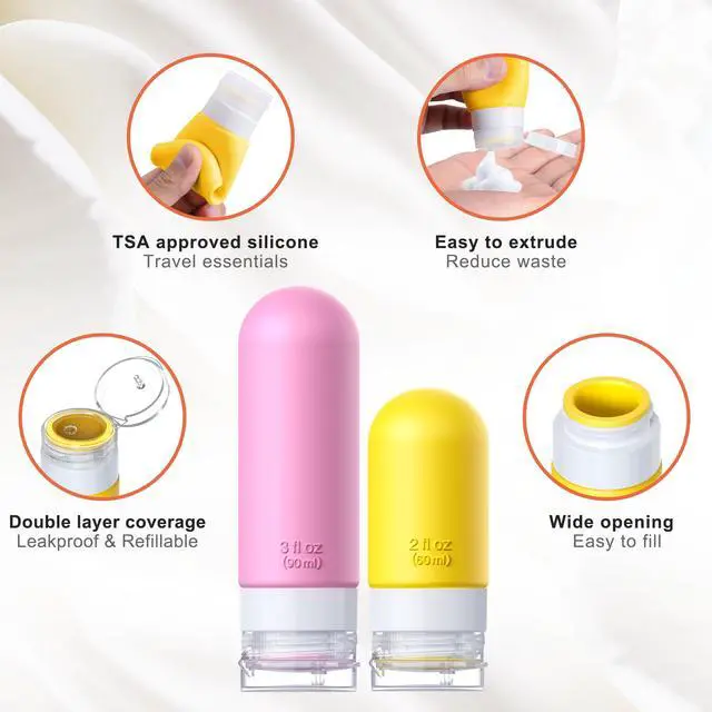Alt view image 3 of 6 - 20Pack Travel Bottles for Toiletries, TSA Approved Travel Bottles Silicone Travel Size Containers, Travel Essentials Leak Proof Refillable Liquid, Shampoo and Conditioner Travel Toiletry Bottles