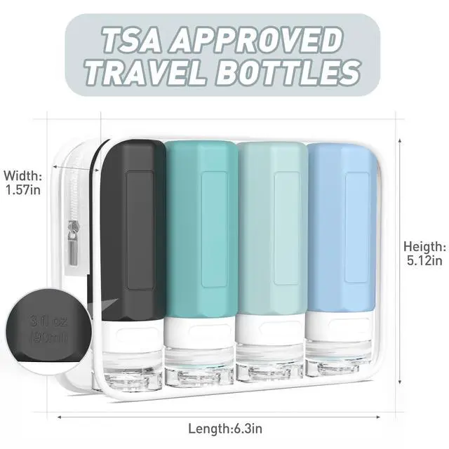 Alt view image 5 of 7 - Travel Bottles for Toiletries, Tsa Approved 3oz Travel Size Containers, Leak Proof Travel Size Toiletries Bottles Silicone, BPA Free Refillable Shampoo Conditioners Essentials Kit, Gray