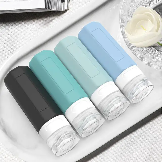 Alt view image 6 of 7 - Travel Bottles for Toiletries, Tsa Approved 3oz Travel Size Containers, Leak Proof Travel Size Toiletries Bottles Silicone, BPA Free Refillable Shampoo Conditioners Essentials Kit, Gray