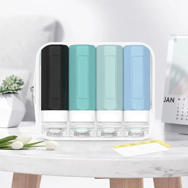 Alt view image 7 of 7 - Travel Bottles for Toiletries, Tsa Approved 3oz Travel Size Containers, Leak Proof Travel Size Toiletries Bottles Silicone, BPA Free Refillable Shampoo Conditioners Essentials Kit, Gray