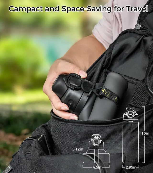 Alt view image 5 of 7 - Collapsible Water Bottles with Straw for Travel, 21oz, Black