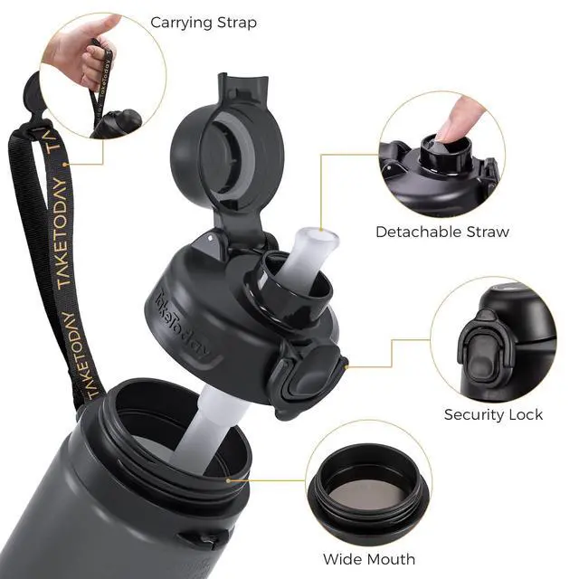 Alt view image 7 of 7 - Collapsible Water Bottles with Straw for Travel, 21oz, Black