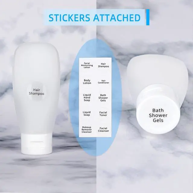 Alt view image 2 of 7 - TSA Approved Travel Bottles Set for Toiletries Travel Size Containers Kit 4 Pack Portable Leak Proof Refillable Squeeze Cosmetic Airplane Essential Shampoo Hair Conditioner Body Lotion Bath Shower Gel