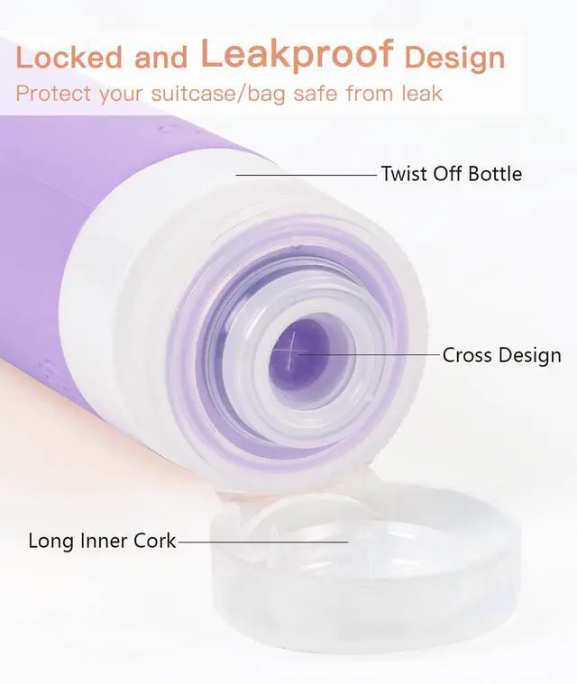 Alt view image 2 of 7 - Travel Bottles for Toiletries 6 Pack, Original Patented Leakproof 3 oz Tsa Approved Travel Size Containers, BPA Free Silicone Shampoo and Conditioner Bottles, Camping Essentials