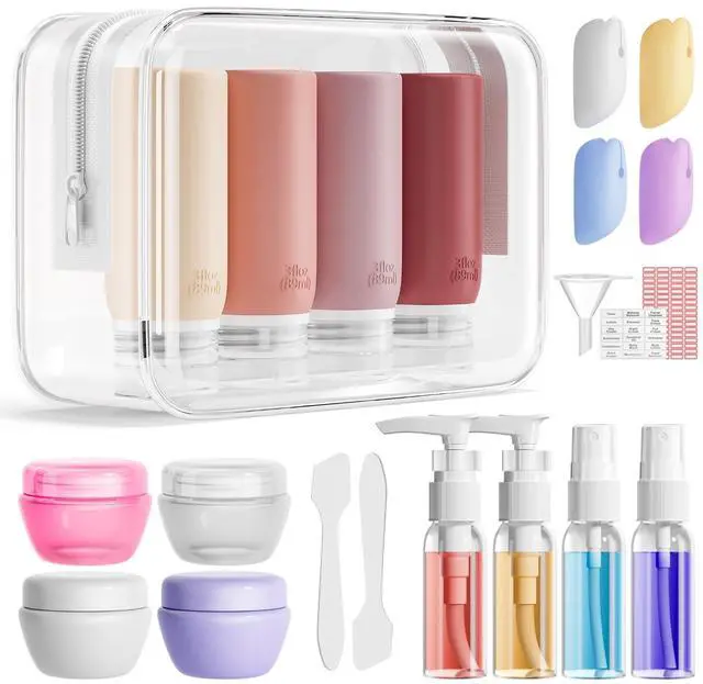 Main image of Travel Bottles for Toiletries, Leak-Proof TSA Compliant Silicone Travel Size Containers for Shampoo and Conditioner, BPA Free with Toiletry Bag (Cream)