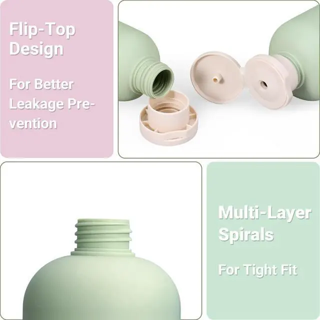 Alt view image 6 of 7 - Plastic Leak Proof Travel Bottles for Toiletries, TSA Approved Travel Size Containers, Squeeze Bottles Refillable for Shampoo, Lotion & Body Wash (Blue+Pink+Green, 6.7 oz)