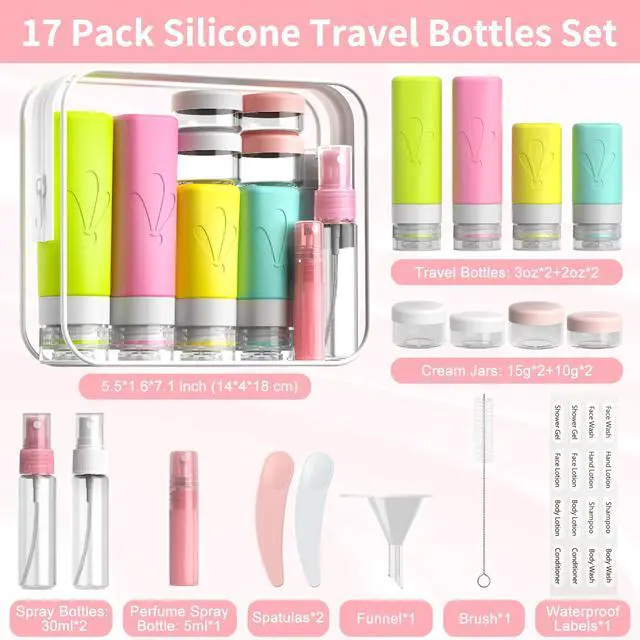 Alt view image 2 of 6 - Travel Bottles for Toiletries, TSA Approved 3oz 2oz Travel Size Toiletries, BPA Free Leak Proof Squeezable Silicone Tubes Travel Essentials for Shampoo Conditioner Lotion Soap