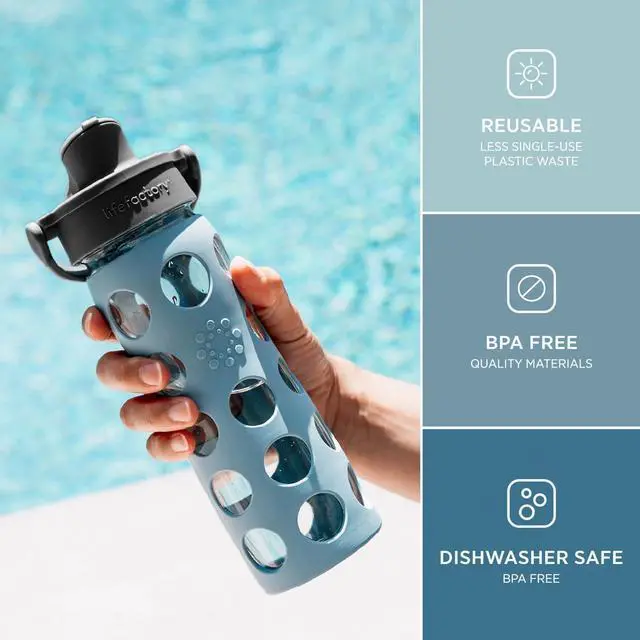 Alt view image 2 of 7 - Glass Water Bottle with Active Cap, Denim