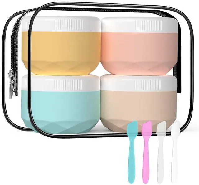 Main image of Travel Containers for Toiletries, 4-Pack TSA Approved Silicone Jars (1.7oz) - BPA Free Leakproof Cosmetic Containers for Creams, Lotion, Skincare & Makeup with Bonus Waterproof Bag