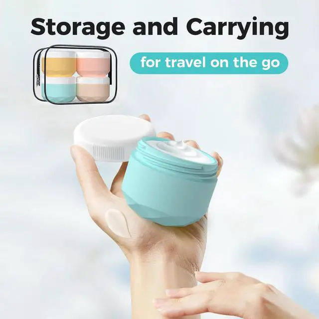 Alt view image 3 of 6 - Travel Containers for Toiletries, 4-Pack TSA Approved Silicone Jars (1.7oz) - BPA Free Leakproof Cosmetic Containers for Creams, Lotion, Skincare & Makeup with Bonus Waterproof Bag