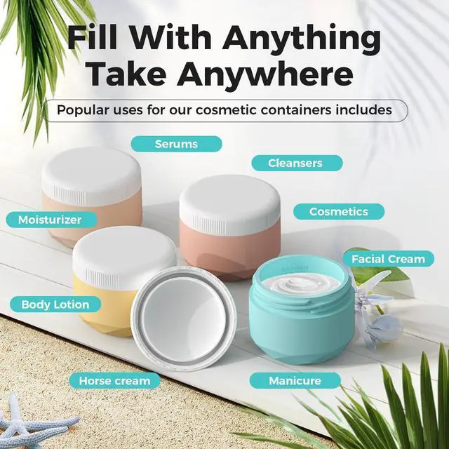 Alt view image 5 of 6 - Travel Containers for Toiletries, 4-Pack TSA Approved Silicone Jars (1.7oz) - BPA Free Leakproof Cosmetic Containers for Creams, Lotion, Skincare & Makeup with Bonus Waterproof Bag