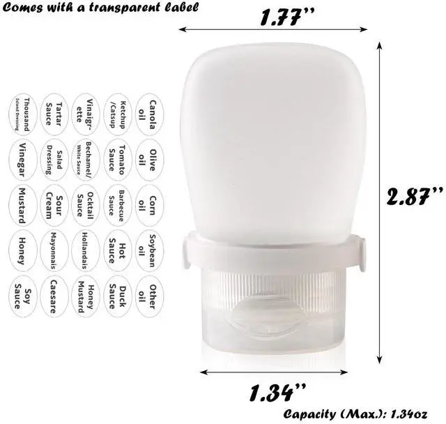 Alt view image 2 of 7 - Silicone Condiment Squeeze Bottles Small Salad Dressing Bottles to Go Travel Salad Dressing Containers for Lunch Box 30ml/1 oz Travel Sauce Bottle with Labels