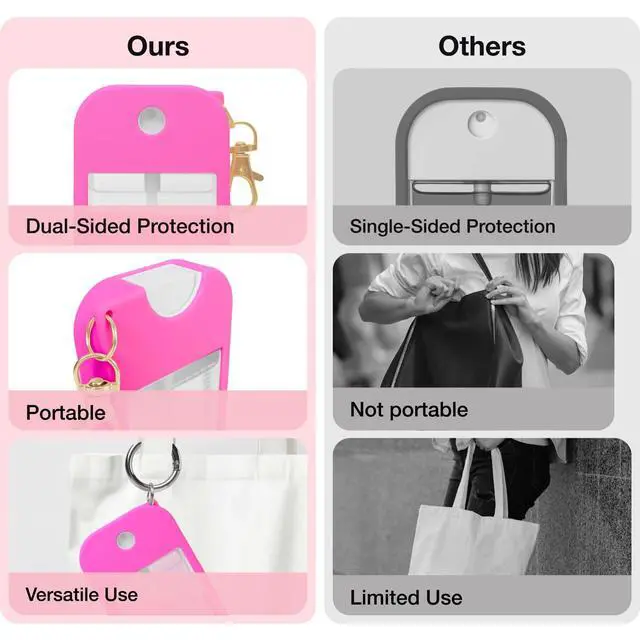 Alt view image 3 of 7 - Soft Silicone Case for Touchland Power Mist (1FL. OZ./30 mL), Protective and Stylish Case with Keychain Compatible with Touchland Hand Sanitizer Spray (Pink/Hot Pink/Blue/Black)