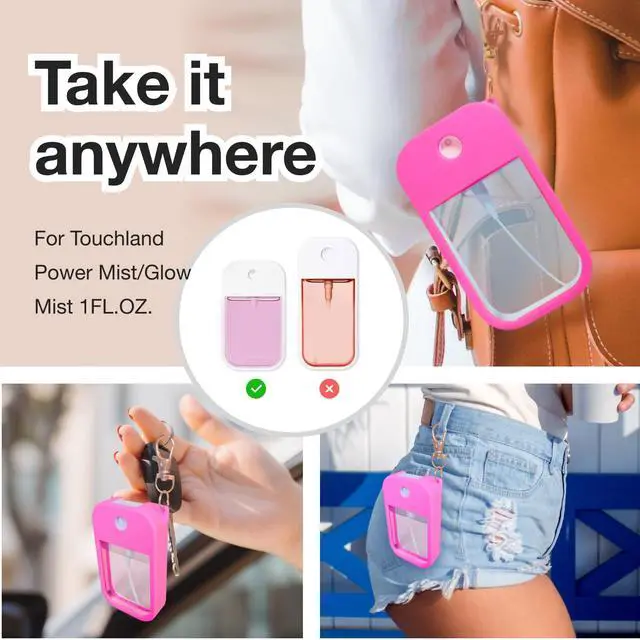 Alt view image 4 of 7 - Soft Silicone Case for Touchland Power Mist (1FL. OZ./30 mL), Protective and Stylish Case with Keychain Compatible with Touchland Hand Sanitizer Spray (Pink/Hot Pink/Blue/Black)