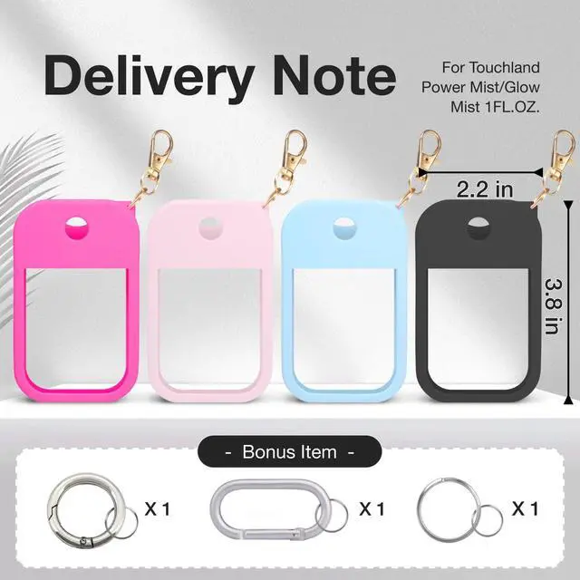 Alt view image 7 of 7 - Soft Silicone Case for Touchland Power Mist (1FL. OZ./30 mL), Protective and Stylish Case with Keychain Compatible with Touchland Hand Sanitizer Spray (Pink/Hot Pink/Blue/Black)