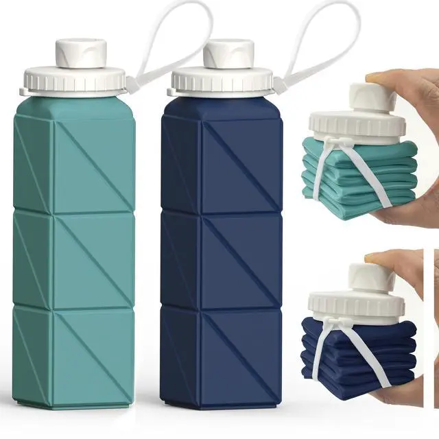 Main image of Collapsible Water Bottles 2 Pack, 21oz/610mL, Silicone Travel Water Bottle