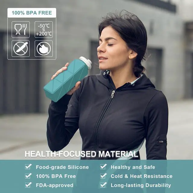 Alt view image 2 of 6 - Collapsible Water Bottles 2 Pack, 21oz/610mL, Silicone Travel Water Bottle