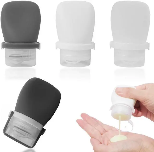 Main image of 1oz Silicone Travel Bottles for Toiletries (4-Pack), TSA Approved Leakproof Toiletry Bottles with Locking Lid, Refillable Travel Size Containers for Shampoo, Body Wash, Camping & Trips (Grey White)