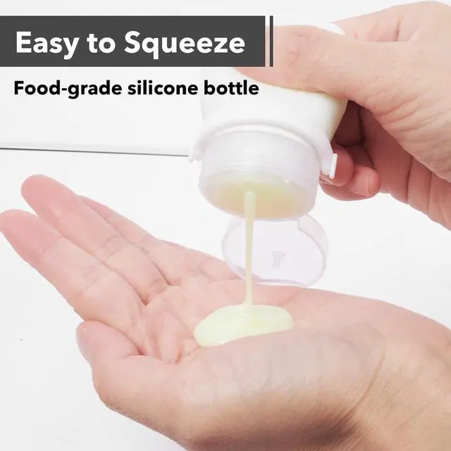 Alt view image 5 of 7 - 1oz Silicone Travel Bottles for Toiletries (4-Pack), TSA Approved Leakproof Toiletry Bottles with Locking Lid, Refillable Travel Size Containers for Shampoo, Body Wash, Camping & Trips (Grey White)
