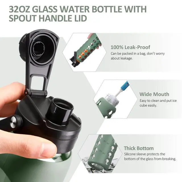 Alt view image 6 of 7 - Glass Water Bottle, 32oz, Olive